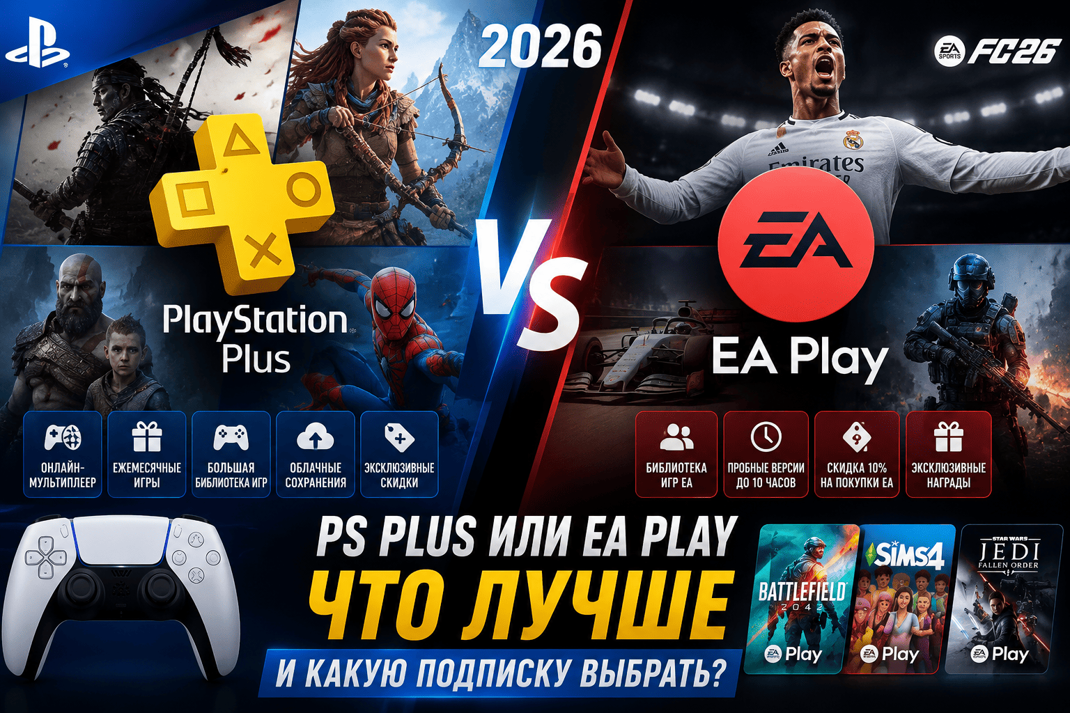 PS Plus или EA Play — какую подписку выгоднее купить в 2026 году