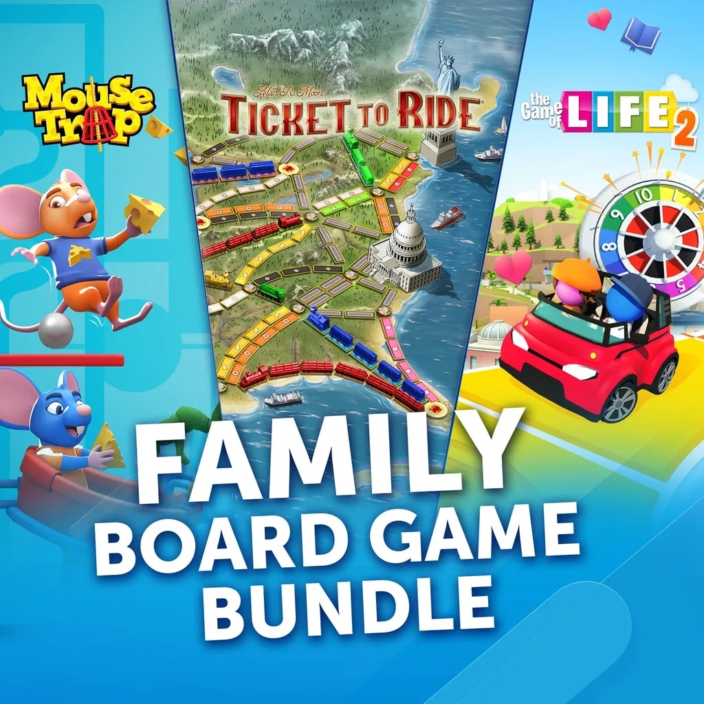 Family Board Game Bundle – Ticket to Ride, Mouse Trap and The Game of Life 2 [PS4] cover