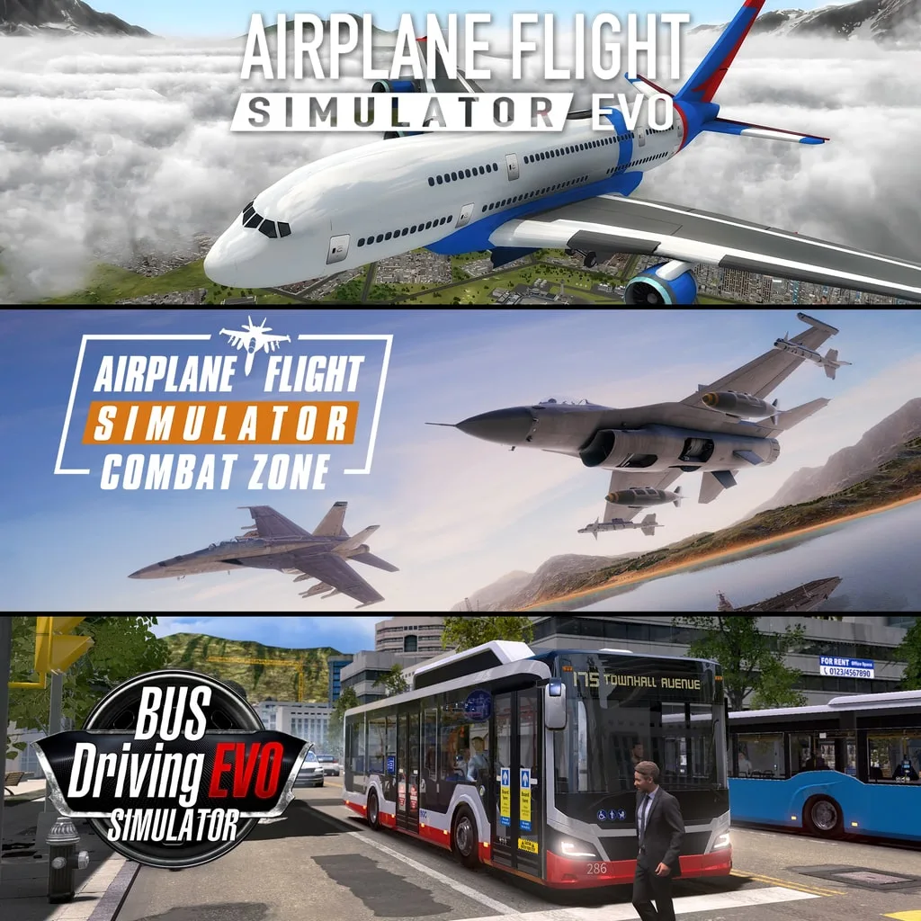 Airplane Flight Simulator : EVO &amp; Combat Zone + Bus Driving Simulator : EVO Bundle [PS4, PS5] cover